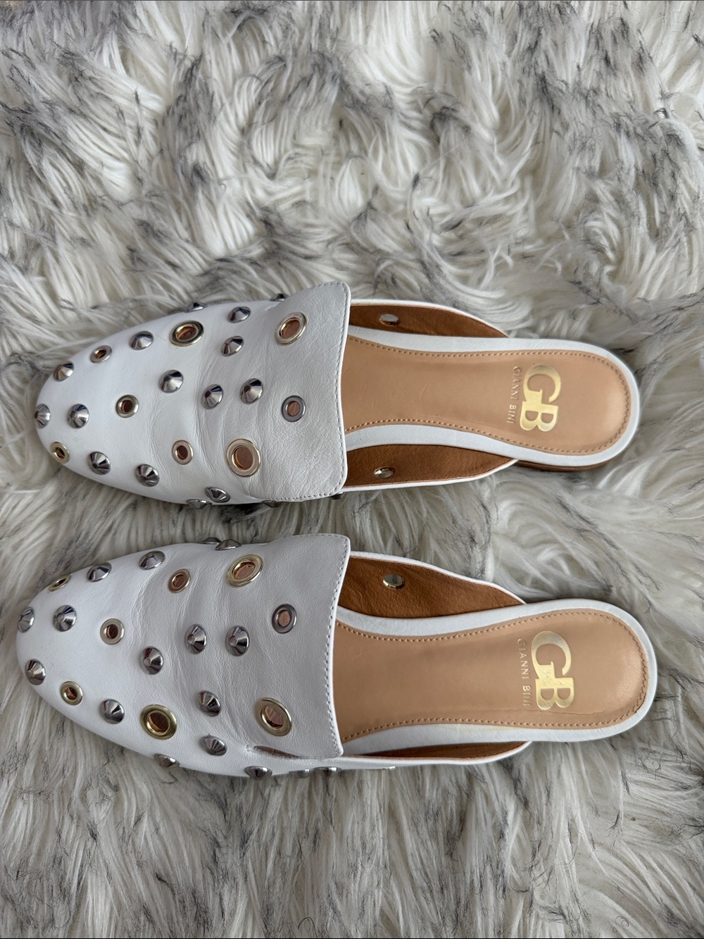 Gianni Bini White Studded Slip-On Mules